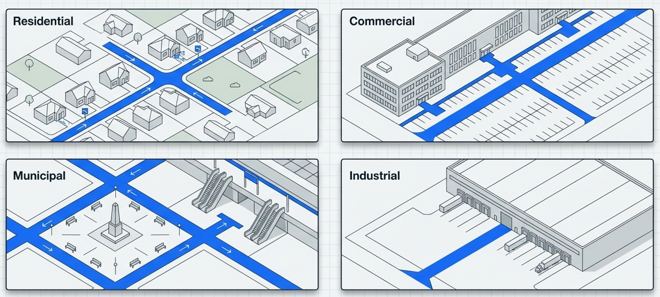 Application scenarios: residential, commercial, municipal, and industrial
